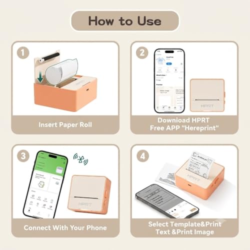 Image of HPRT S2 Bluetooth Thermal Label Printer, Portable Mini Inkless Sticker Maker with 1 Roll Paper, Compatible with iPhone & Android, for Home, School, Office, Travel, Kids. Free App with Templates