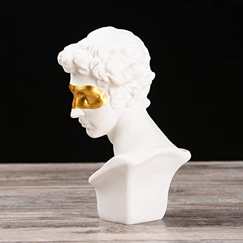 Estatua Busto Hombre David Máscara Griega Resina Blanca y Dorada miniatura 3