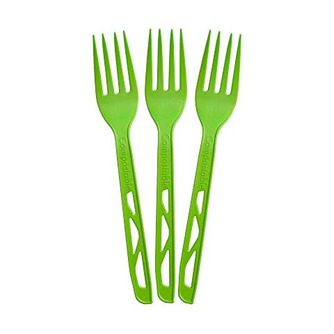 Transitions2earth Compostable Forks - Made from Corn - Box of 200 (7.7 Inches) - Green - Large, Heavyweight, Plant based, Non-GMO, Earth Friendly, Heavy Duty, Heat Resistant, Biodegradable Cutlery Cover