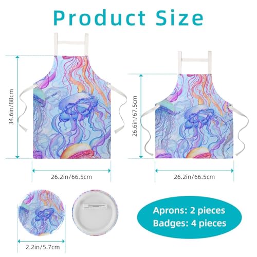 Tablier de cuisine Méduse aquarelle multicolore avec 4 broches