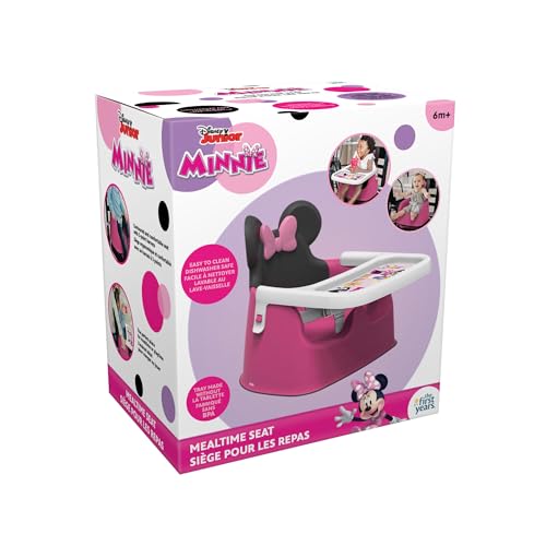 Image of The First Years Disney Minnie Mouse Booster Seat for Kitchen Chair- Includes Removable Tray - Contoured Toddler and Baby Seat with 3-Point Harness for Mealtime - Lightweight Travel Booster Seat