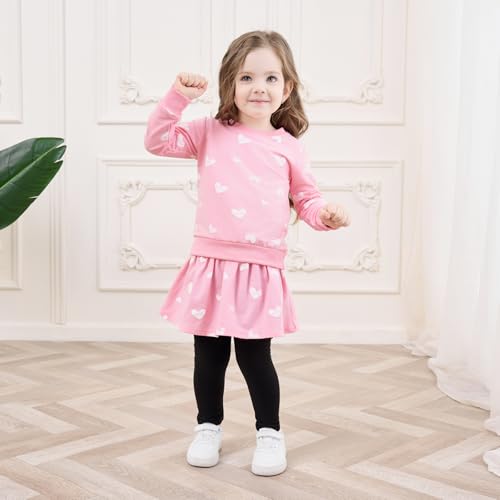 Image of Toddler Valentines Day Outfit Girl Valentines Outfit Heart Graphic Sweatshirts Tops Tutu Leggings with Skirt 3t-9t