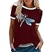 T Shirts Tumblr - Camiseta de verano para mujer, informal, cuello redondo, manga corta, colores de contraste, camiseta para fiesta, Vino, S