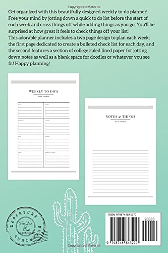 Weekly To Do's Planner: A Weekly Planner for Organization & Success - Includes 2 Pages Dedicated to Each Week - Bullet Points, Notes Section, and ... Date) - Small Format Notebook - Green Cactus image 3