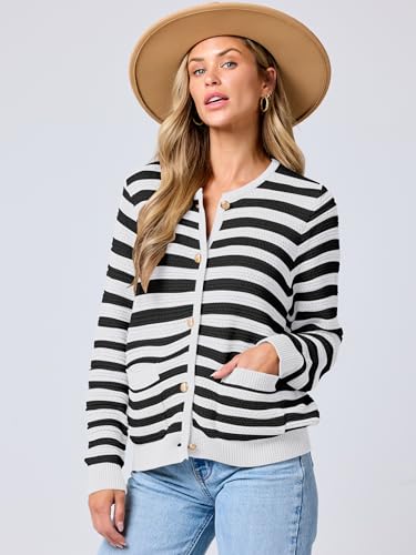 ANRABESS Womens Cardigan Sweater Long Sleeve Button Down Lady Tweed Knit Jackets 2025 Fall Outfits3