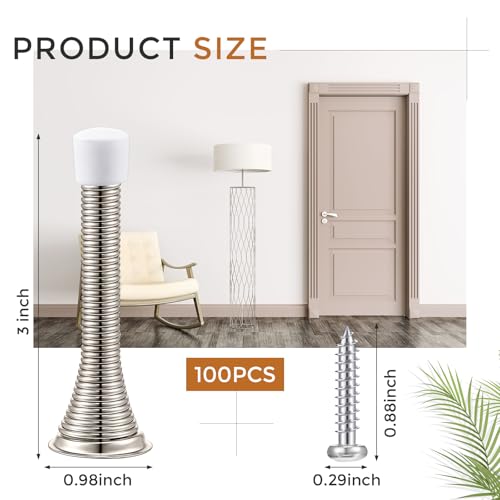 Sadnyy 60 Pcs Spring Door Stopper with Rustproof Screw Rubber Bumper Tips, 3\" Flexible Heavy Duty Spring Wall Door Stop Low Mounted Door Bumper for Home Spring Door Stoppers for Bottom of Door - Thumbnail 2