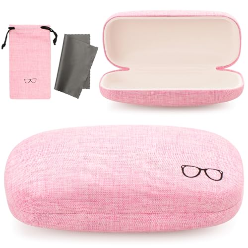 Vemiss Hard Shell Eyeglasses Cases, Linen Fabrics Protector Sunglasses Case, Large Glasses Case (Large Pink)