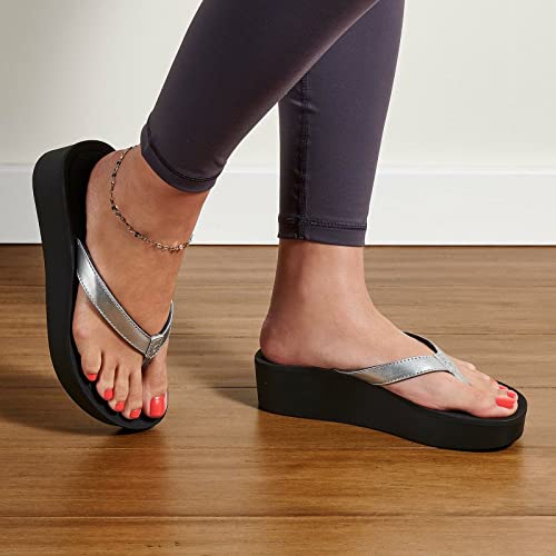 Olukai Pi'o Lua Women's Beach Sandals, Cute & Casual Everyday Fit, Water Resistant & Easy Slip-On Design, Silver/Black, 10 #TOP5