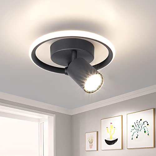 Ketom Plafonnier LED, Lampe de Plafond Noir, 17W Luminaire Plafonnier Blanc Neutre 4000K, Appliques Murales avec Spot GU10 Adjustable, Ampoule 5W GU10 Incluse Cover