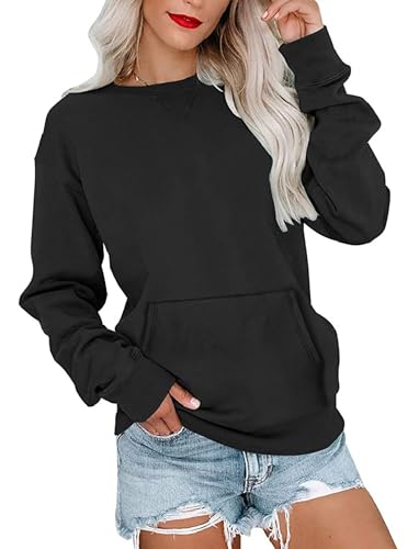 Womens Long Sleeve Sweatshirts Casual Crewneck Cute Pullover Tops Lightweight Sweatshirt with Pocket 2025