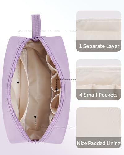 Image of Narwey Cute Makeup Bag Small Toiletry Bag Travel Cosmetic Bag Organizer Make Up Bags with Organized Pockets for Women (Purple, Large)