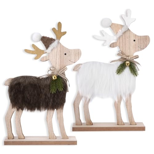 2 X Hirsch Weihnachtsdekorationen Innen Holz Weihnachten Zeichen Nette...
