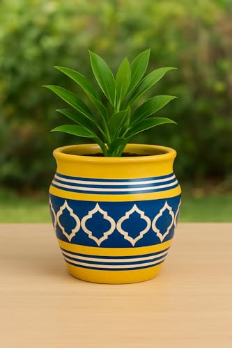 Image of Niyara Designer Ceramic planters pots for Indoor Outdoor Home, Garden Office Decor Balcony Planters Gamla Flower Size- Large, 8 inches (Moroccan Yellow & Blue)