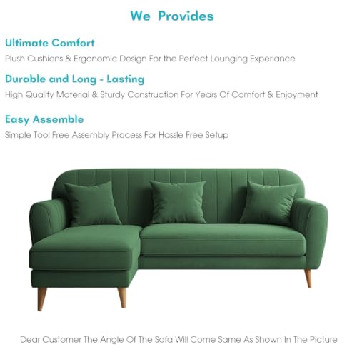 Image of Atticus LHS 4 Seater L Shape Sofa Set with Ottoman for Living Room (Green Fabric) Premium Fabric Sofa Set