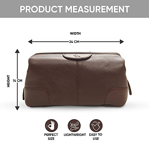 Image of Kara Obama Tan Leather Toiletry Bag for Men & Women | Multipurpose Travel Organizer Pouch | Shaving Kit Bag | Makeup Cosmetic Pouch | Waterproof Toiletries Kit for Travel