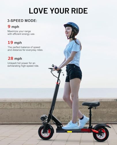 10″ Offroad Electric Scooters with Seat,800W Motor 28 Miles