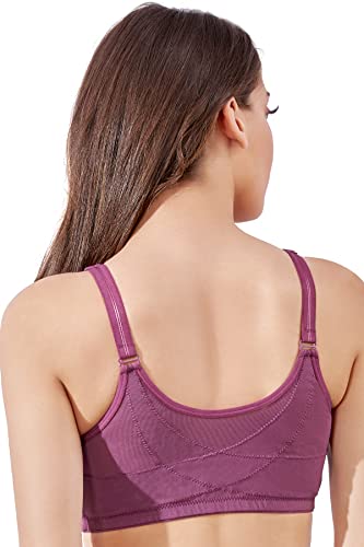 Image of MAROON 922 Women Cotton Brushed Lycra Full Coverage No Bounce, Non-Wired, Non-Padded Front Open Magic Bra with Back Support