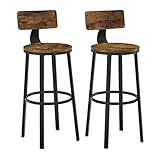 VASAGLE Bar Stools Set of 2, Bar Height Stools, 28.9 Inches Counter Barstools Chairs with Back for Dining Kitchen Island, Steel Frame, Industrial Style, Easy Assembly, Rustic Brown and Ink Black