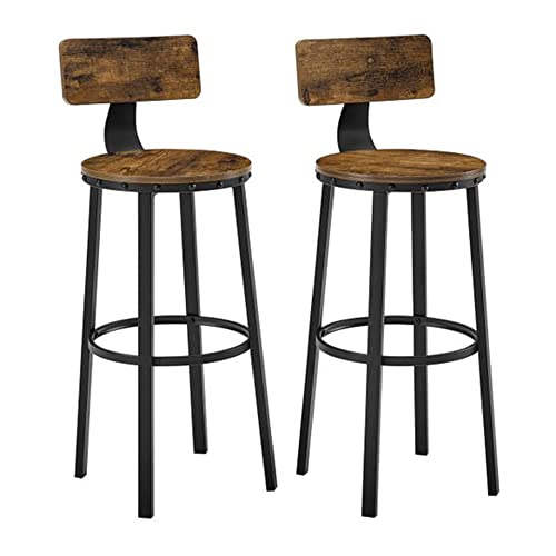 VASAGLE Bar Stools Set of 2, Bar Height Stools, 28.9 Inches Counter Barstools Chairs with Back for Dining Kitchen Island, Steel Frame, Industrial Style, Easy Assembly, Rustic Brown and Ink Black