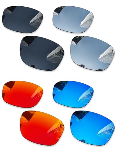 Image of 4 Pairs Ploarized Replacement Lenses for Oakley Split Shot OO9416 Sunglasses - Black + Silver Titanium + Ice Blue + Fire Red