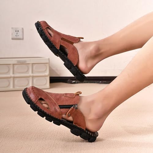 Men's Closed Toe Leather Sandals Summer Casual Breathable Fisherman Beach Shoes Comfortable Outdoor Slip On4