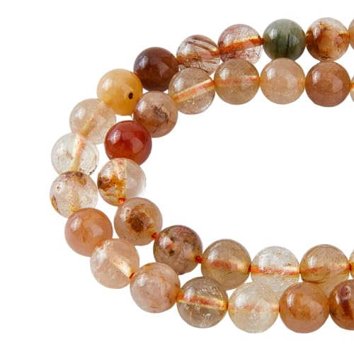 HOBBIESAY 50 Pièces de Quartz Rutilé Doré 8mm - Perles en Pierre Naturelle, Rondes et Lisses pour Fabrication de Bijoux et Colliers - Énergétique
