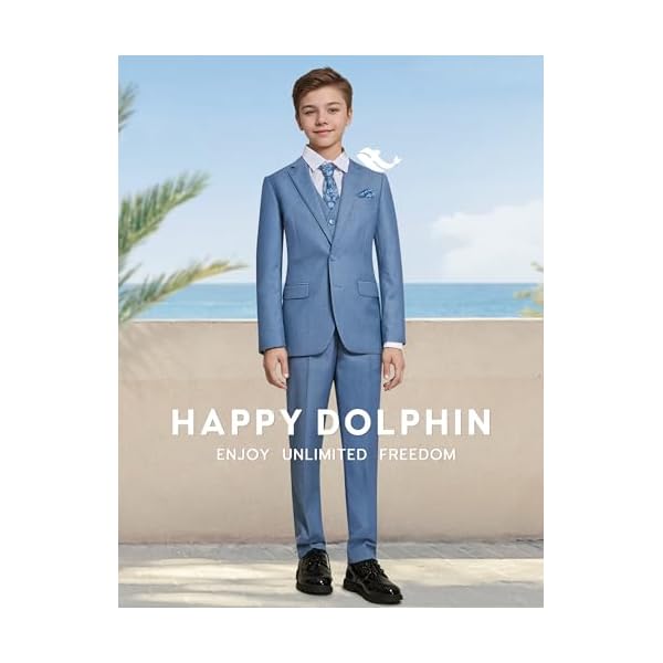 Happy Dolphin Boys Suit Set Modern Fit Kids Suits Adjustable Waist Boys Wedding Outfit for Boy Communion Suits for Boys - Image 4