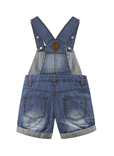 KIDSCOOL SPACE Baby & Little Boys Girls Big Bib Pocket Summer Denim Shortalls,Jean Short Overalls2