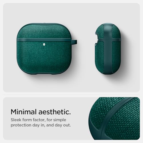 Image of Spigen Urban Fit Designed for AirPods 4 Case (2024) Premium Fabric Cover with Carabiner Key Chain - Midnight Green