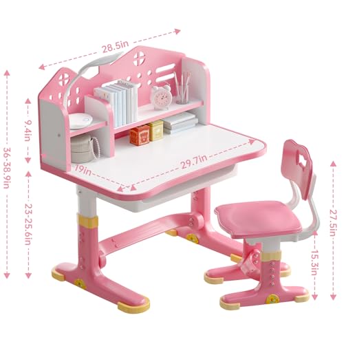 Kids Desk & Chair Set with Storage - Adjustable Ergonomic Study Desk - Image 2