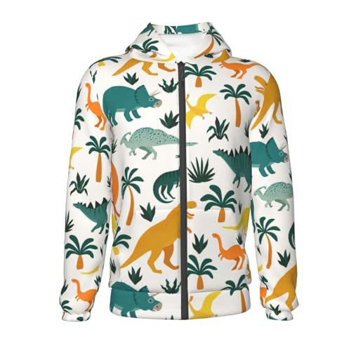 Dinosaurs and Tropical Leaves Kids Pullover Hoodies Boys Zip Up Sweatshirts Girls Athletic Clothes with Pocket2