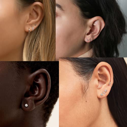 Bmmye Sterling Silver Stud Earrings For Women Cartilage Tiny Sleeper Earrings 6 Pairs Silver Huggie Hoop Earrings Hypoallergenic Mini Silver Hoops Small Silver Stud Earrings Set For Multiple Piercing #TOP2