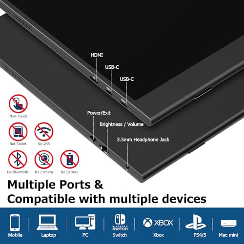 Image of Portable Monitor 15.6 Inch, Aluminum Alloy USB-C Laptop Monitor with Magnetic Smart Cover, FHD IPS Anti-Glare Second Screen for Laptop PC Mac Switch, VESA Mountable Travel Display