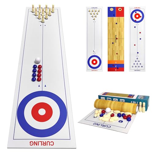 Naissgo 4-in-1 Tabletop Curling Shuffleboard Bowling & Cornhole Game - 47(120x30cm) Family Game Set for All Ages - Easy Setup & Compact Design Great for Home & Outdoor Fun