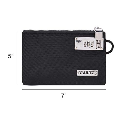 Vaultz Money Bag with Lock - 7 x 5 x 0.5 Inch Locking Pouch w/Zipper for Medicine, Jewelry, Supplies and Cash - Black