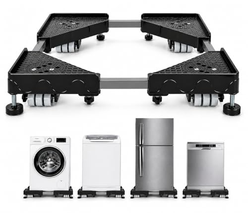 Image of PUREAGLE Premium Heavy Duty 24 Wheel Adjustable Stand /Trolley /Suitable for Front&Top Load Washing Machine /Refrigerator, Dishwasher /Capacity Upto 350 Kg Washing Machine 6.5 /7 /8 /9 /10 Kg(Metal)