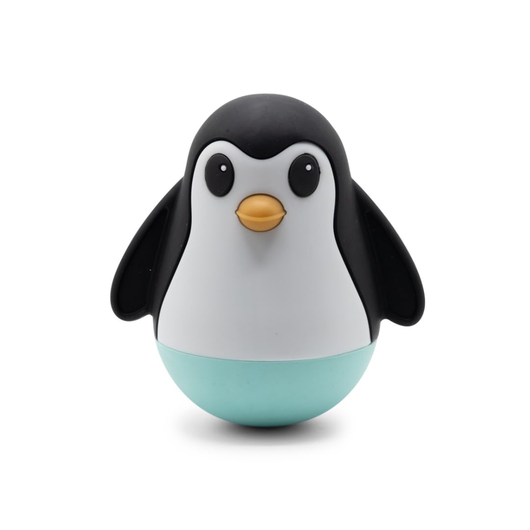 Jellystone Designs Penguin Wobble. Soft Touch, High Contrast Roly-Poly Toys for Babies - Mint Base