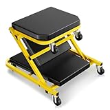 Auto Dynasty 36' Z-Creeper Seat, 2-in-1 Foldable Garage Creeper Shop Seat, 330 LBS Capacity Automotive Mechanic Repair Under Car Rolling Creeper Seat, Yellow
