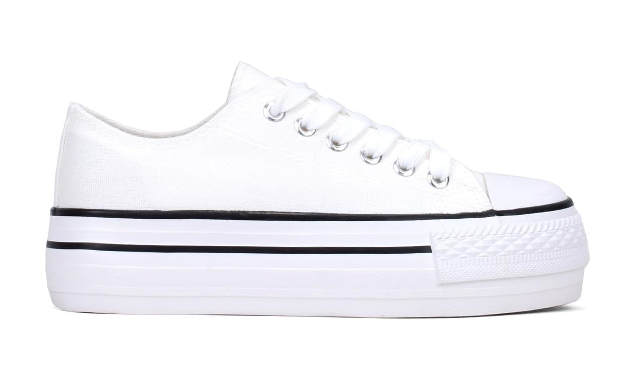BOSANOVA Zapatillas Sneakers confeccionadas en Material de Canvas con Detalle de Finas lineas a Contraste en la Suela. Cierre con Cordones. Calzado para Mujer