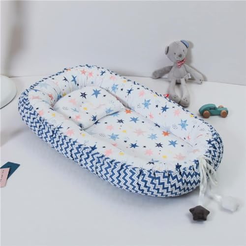 Kisigim ベッドインベッド 添い寝 ベビーベッド 新生児 枕付き 出産祝い 通気性 洗濯可能 0ヶ月〜 赤ちゃんとの添い寝に 寝返り制限 長く活用 安全 安心 ベッドインベッド 添い寝 ベビーベッド 軽量 綿素材 (E)