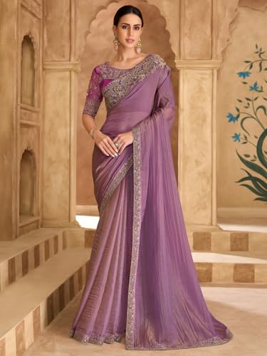 Image of AKHILAM Women's Satin Sequence Embroidery Saree With Unstitched Blouse Piece(SNDLWOD1601 TFH Parent)