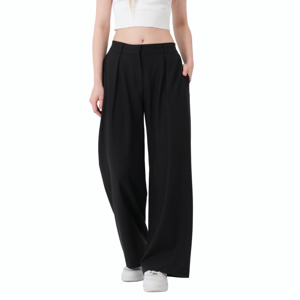 Wide Leg Work Pants Womens Elastic High Waisted Business Suit Dress Pants Trousers with Pocket Normal and Plus
