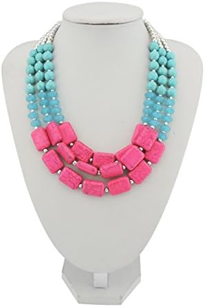 Bocar Statement 3 Strand Turquoise Colorful Chunky Necklace for Women Gifts