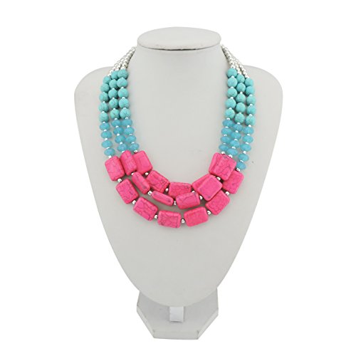 Bocar Statement 3 Strand Turquoise Colorful Chunky Necklace for Women Gifts