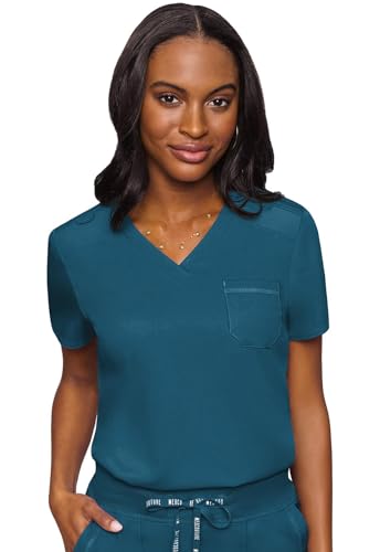 Med Couture Women's V-Neck Scrub Top, Modern Fit Tuck-in Top with Stretchy Rib-Knit Shoulders and Chest Pocket - MC7448