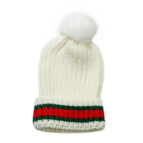 Taryn Red & Green Striped Knit Beanie & Fingerless Gloves 2 PC Set (White)