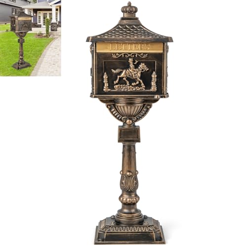 Buzón independiente con cerradura y puerta deflectora, aluminio fundido resistente para seguridad inoxidable, incluye llaves y pernos de expansión