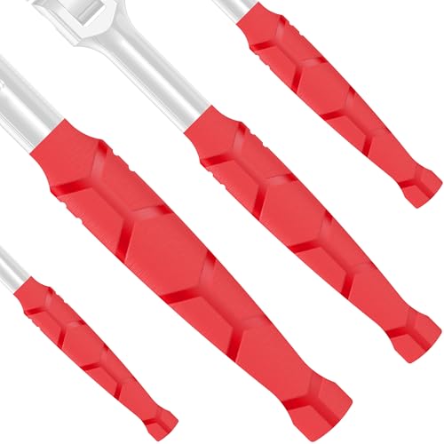 Olsa Tools Heat Shrink Handles Red - Heat Shrink Grip Sleeves for Tools - Non Slip Hex Textured Handle Covers - Durable Red Tool Grip Sleeves - Professional-Grade - Part: 1882