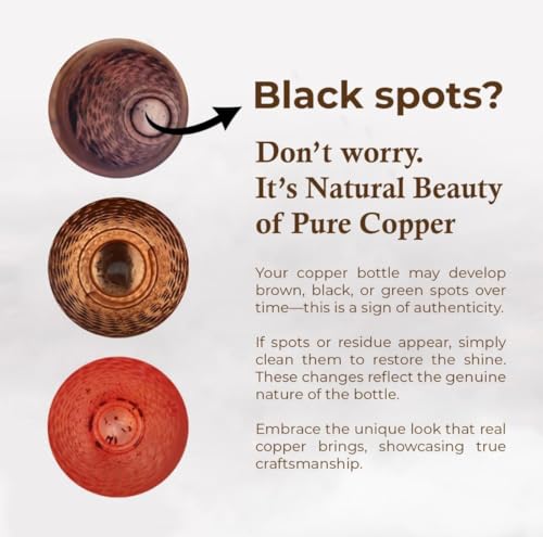 100% Pure Copper Water Bottle | Leak Proof, Durable & Rust Proof | Non-Toxic & BPA Free Bottles | Eco Friendly Water Bottle (900 ml) (Pack of 1)