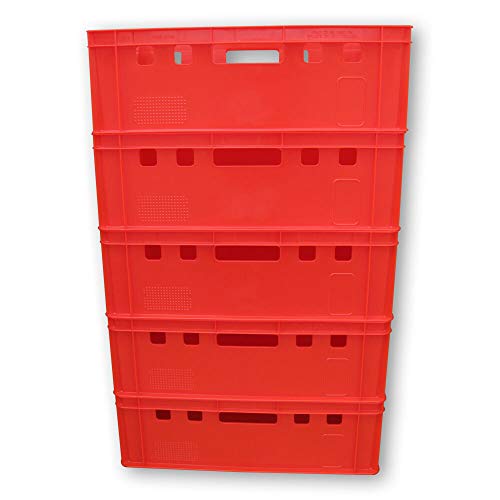 5er Set E2 Kisten 60x40x20 cm Fleischkiste Lagerkiste Metzgerkiste Eurobox rot Cover